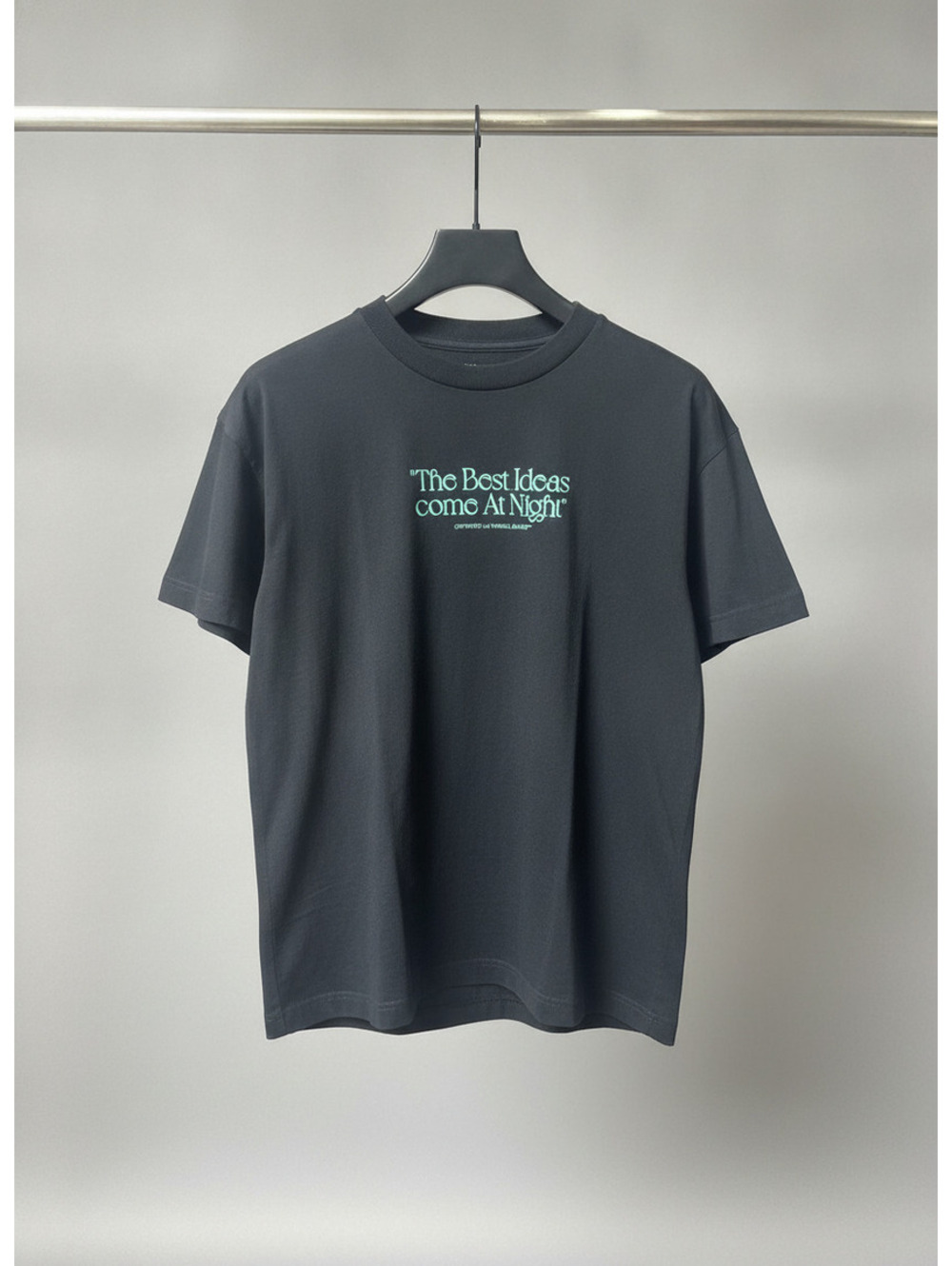Black Graphic T-Shirt with "The Best Ideas Come At Night" Print